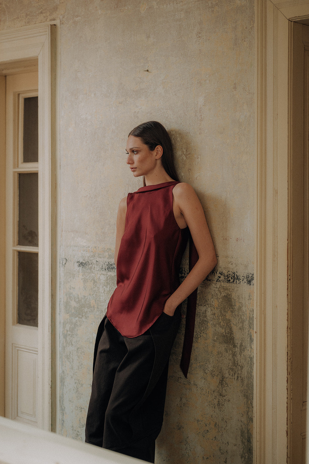 Bordeaux in silk blouse
