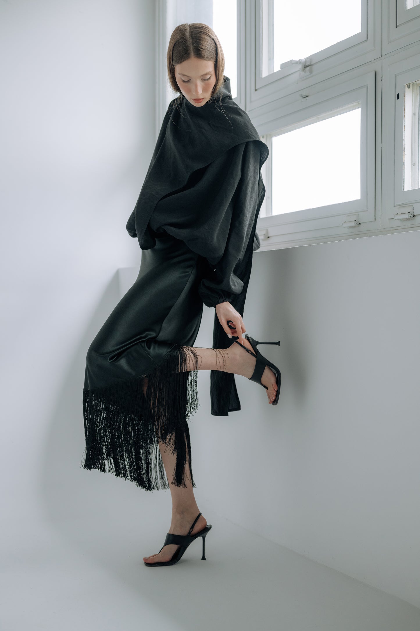 Obsidian fringe skirt