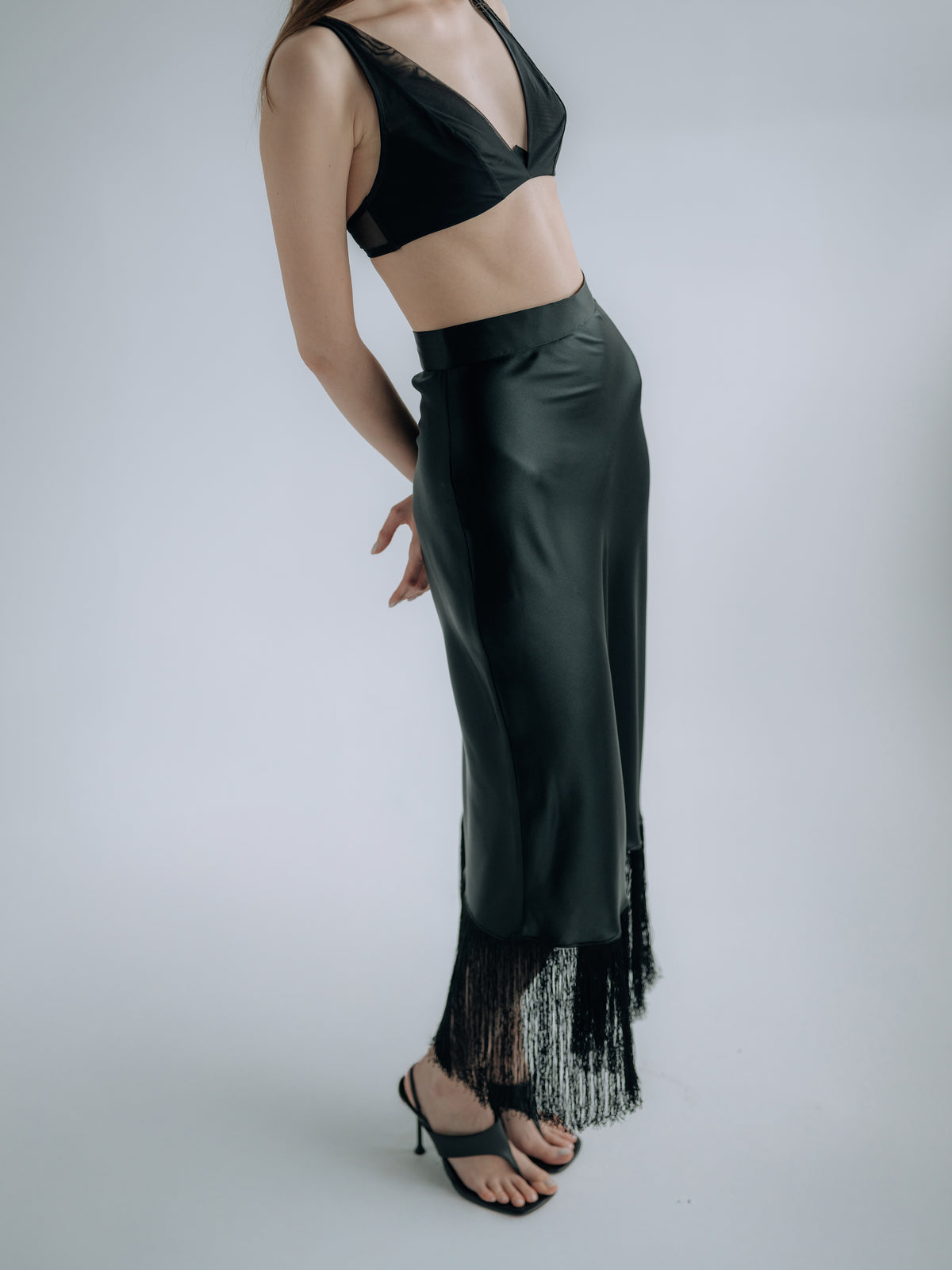 Obsidian fringe skirt