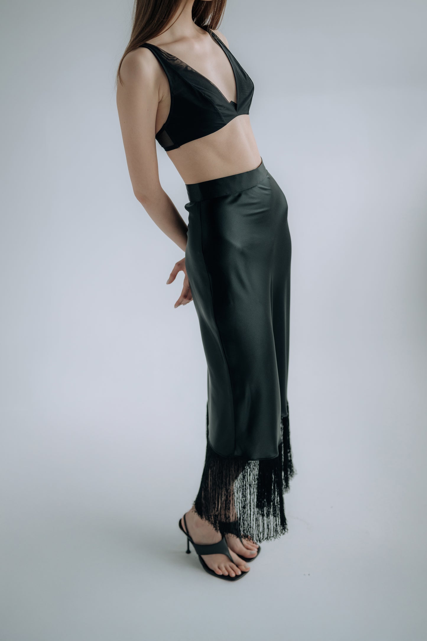 Obsidian fringe skirt