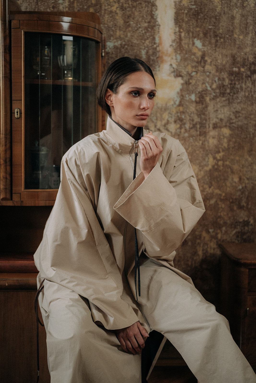 Reversed affogato trench coat